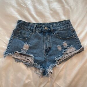 Ripped denim short shorts